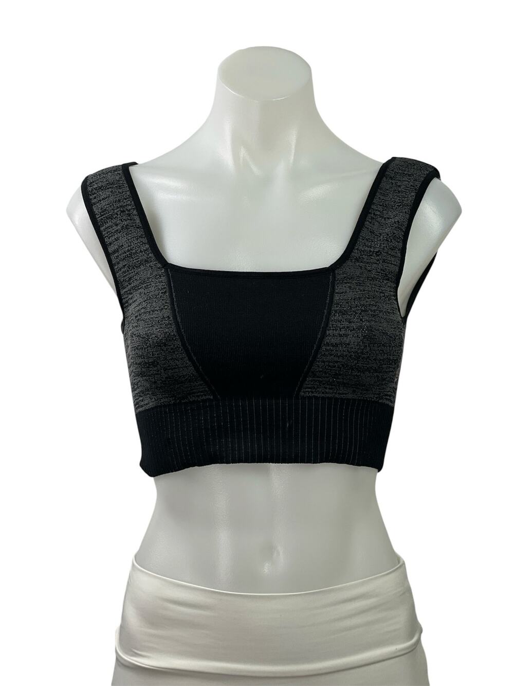 Free People Black Gray Square Neck Yoga Workout Athletic Sports Bra Crop Top S